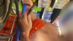 Tits Out!! Pussy Flashing!! Butt Plug with Tail!!! in Walmart!!