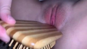 Sweet Teen RUINS Cunt with Hairbrush