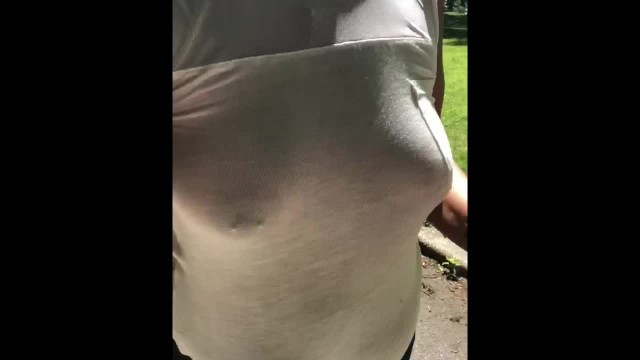 Day at the Park with no Bra see through Shirt