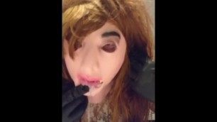 Trans Sissy Masked Deepthroat and Hard Anal Solo