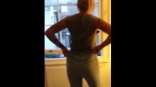 STUNNING AMATEUR BRITISH BLONDE STRUGGLES TO PULL PANTS OVER SEXY HUGE ASS