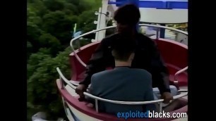 African slut gets her holes filled with cock on the cableway