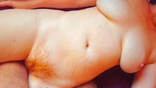 I Jerk him off to Cum on my Belly Button! Red Hairy Pussy Busty Amateur MILF Ginger Ale